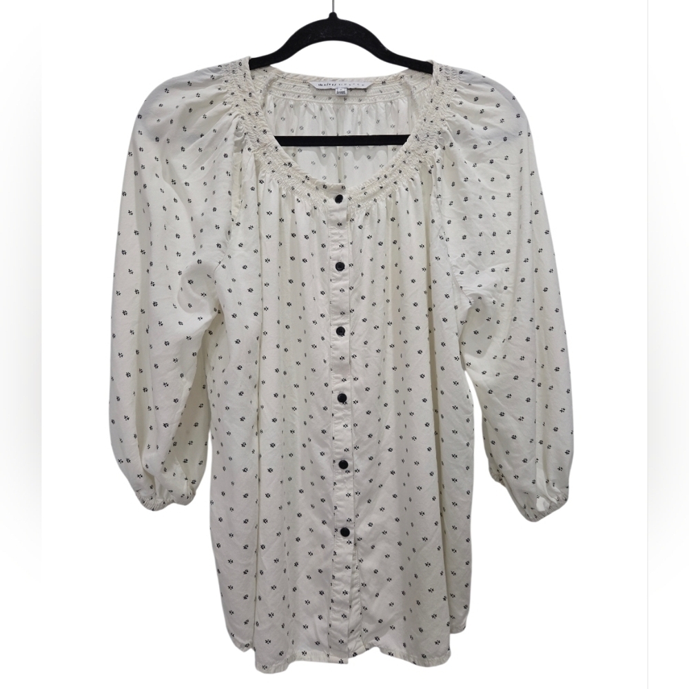 The Nines By Hatch Womans Smocked 3/4 Sleeve Blouse, Size Medium